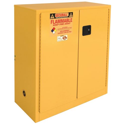 SECURALL® Flammable Safety Storage Cabinet, 30 Gallon, 44Hx43Wx18D, Yellow N/A - CA, OR, WA